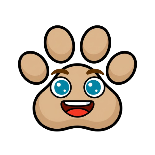 grinning face and paw prints