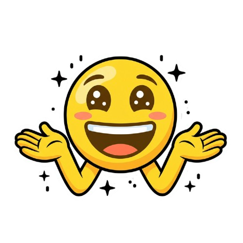 grinning face and person shrugging