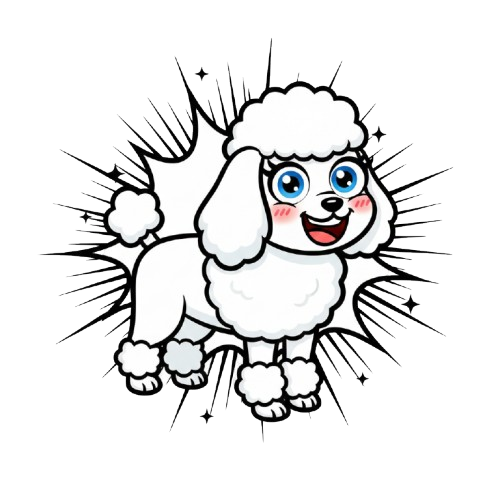 grinning face and poodle