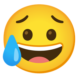 grinning face and sad but relieved face