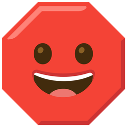 grinning face and stop sign