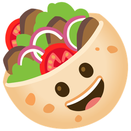 grinning face and stuffed flatbread