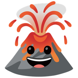 grinning face and volcano