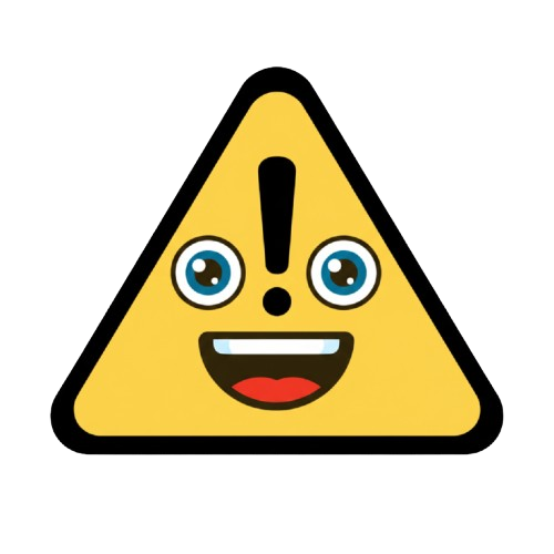 grinning face and warning