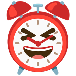 grinning squinting face and alarm clock