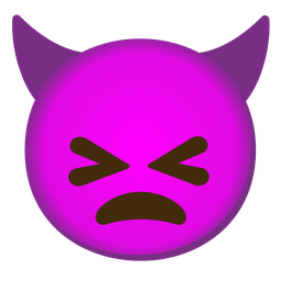 grinning squinting face and angry face with horns