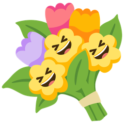 grinning squinting face and bouquet