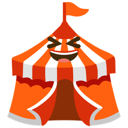 grinning squinting face and circus tent