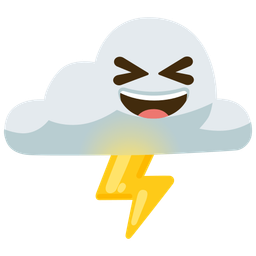 grinning squinting face and cloud with lightning