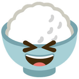 grinning squinting face and cooked rice