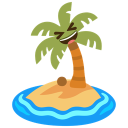 grinning squinting face and desert island