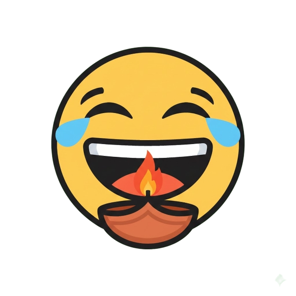 Grinning squinting face and Diya lamp