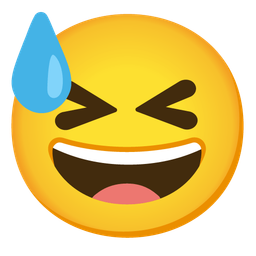 grinning squinting face and downcast face with sweat