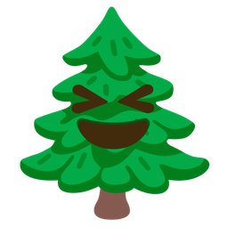 grinning squinting face and evergreen tree