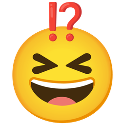 grinning squinting face and exclamation question mark
