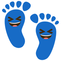 grinning squinting face and footprints