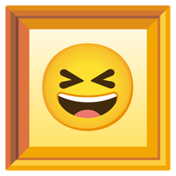 grinning squinting face and framed picture