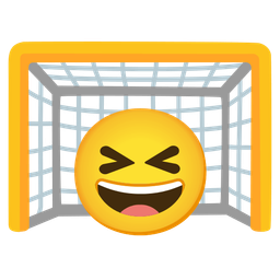 grinning squinting face and goal net