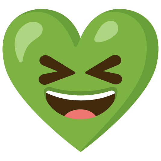Grinning squinting face and Green heart
