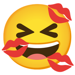 grinning squinting face and kiss mark