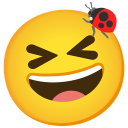 grinning squinting face and lady beetle