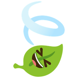 grinning squinting face and leaf fluttering in wind