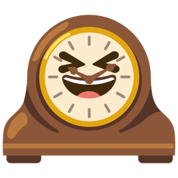 grinning squinting face and mantelpiece clock