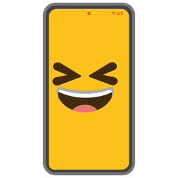 grinning squinting face and mobile phone