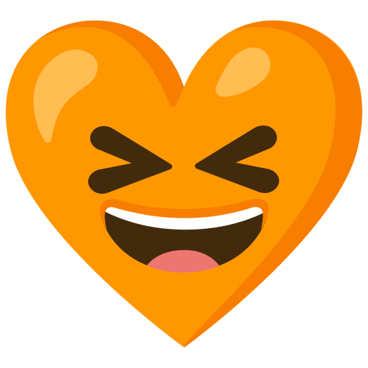 Grinning squinting face and Orange heart