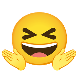 grinning squinting face and person shrugging