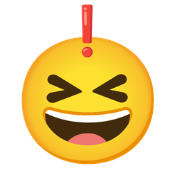 grinning squinting face and red exclamation mark