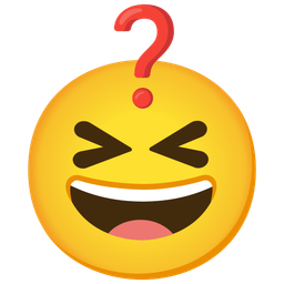 grinning squinting face and red question mark