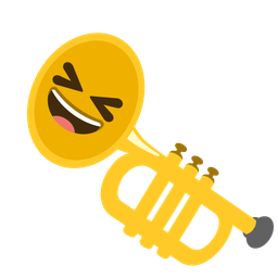grinning squinting face and trumpet