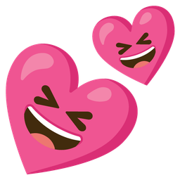 grinning squinting face and two hearts