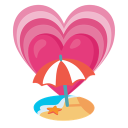 growing heart and beach with umbrella