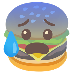 hamburger and anxious face with sweat