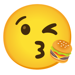 Hamburger and Face blowing a kiss