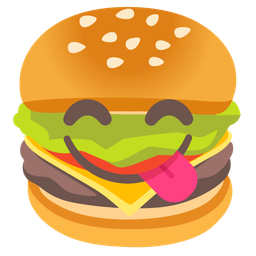 Hamburger and Face savoring food