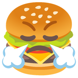 hamburger and face with steam from nose
