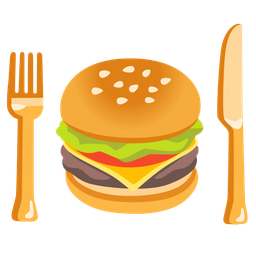 hamburger and fork and knife with plate