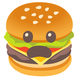 hamburger and frowning face with open mouth