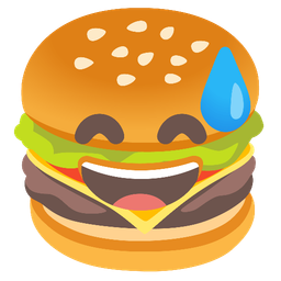 Hamburger and Grinning face with sweat