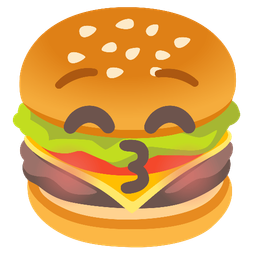 Hamburger and Kissing face with closed eyes