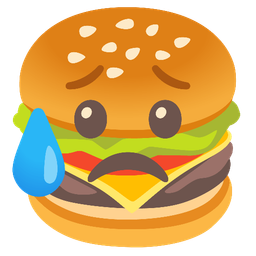 hamburger and sad but relieved face
