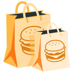 hamburger and shopping bags