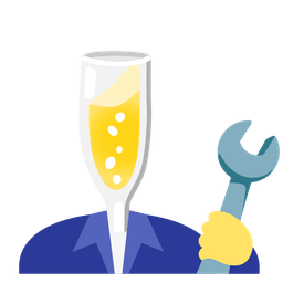 hammer and wrench and clinking glasses