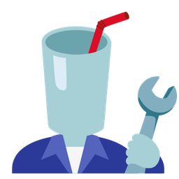 hammer and wrench and cup with straw