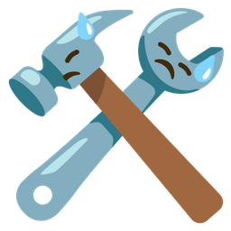 hammer and wrench and downcast face with sweat