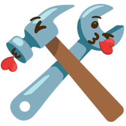 Hammer and wrench and Face blowing a kiss