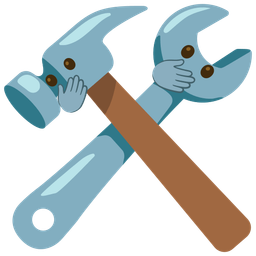 hammer and wrench and face with open eyes and hand over mouth